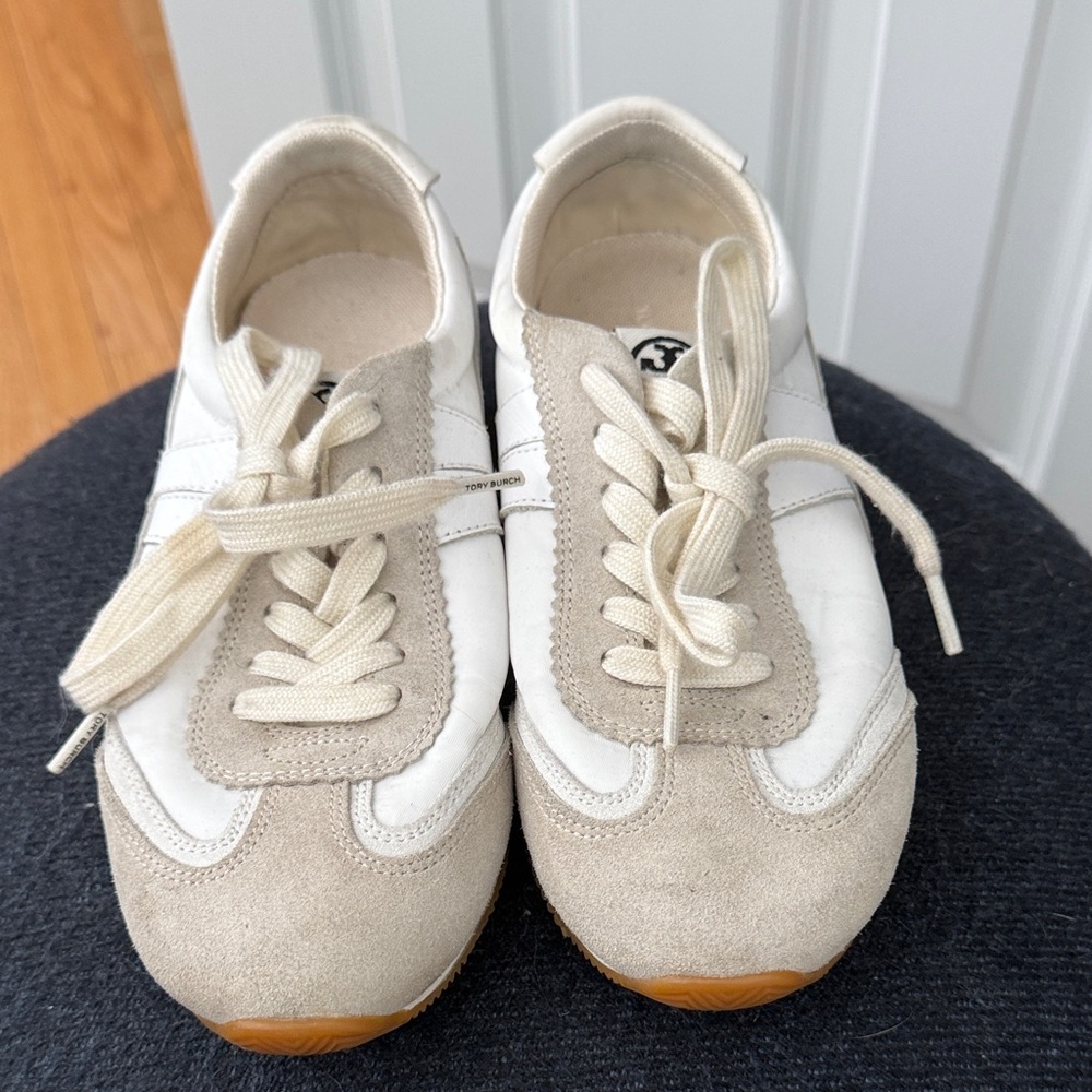 Tory Burch White and Tan Sneakers